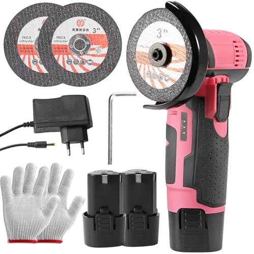Mini Akku Winkelschleifer,Professional Kabelloses Elektrisches Trennschleifer 12V, Akku Winkelschleifer Set,19500 U/min mit 2 Stück 1500 mAh-Akku,Geeignet zum Schneiden und Polieren (2 Akku/B) von UOEONR