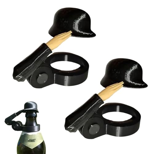 Soldat Salute Bier,Flaschenverschlüsse,Helmflaschenöffner, lustiger Salute-Soldaten-Bierhelm,wiederverwendbar,staubdichte Schutzkappen,kann lange Zeit verwendet werden (2 Stück-Schwarz) von UOEONR