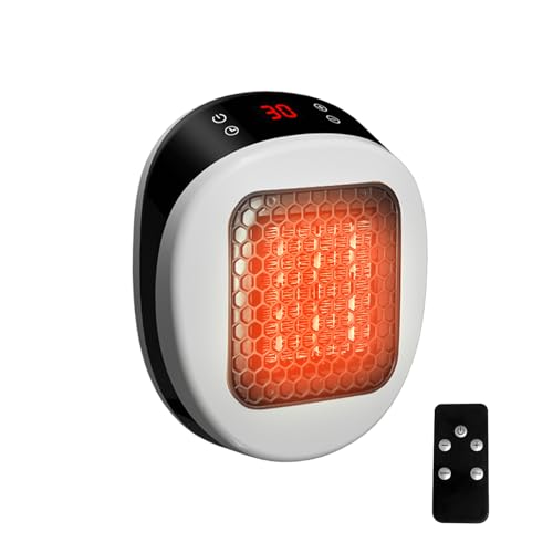 Steckdosen Heizlüfter mit Fernbedienung,Mini Keramik Heizung mit Thermostat und 12H Timer,600W,Temperaturregelung Timer Überhitzungsschutz,Elektrische Heizung für Räume bis 10 m² / 25 m³ (Weiß) von UOEONR