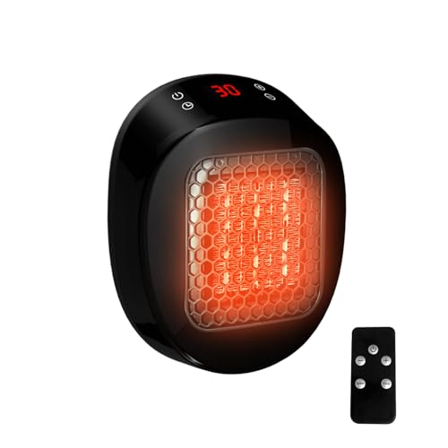 Steckdosen Heizlüfter mit Fernbedienung,Mini Keramik Heizung mit Thermostat und 12H Timer,600W,Temperaturregelung Timer Überhitzungsschutz,Elektrische Heizung für Räume bis 10 m² / 25 m³ (Schwarz) Steckdosen Heizlüfter mit Fernbedienung,Mini Keramik Heizung mit Thermostat und 12H Timer,600W,Temperaturregelung Timer Überhitzungsschutz,Elektrische Heizung für Räume bis 10 m² / 25 m³ (Schwarz) von UOEONR