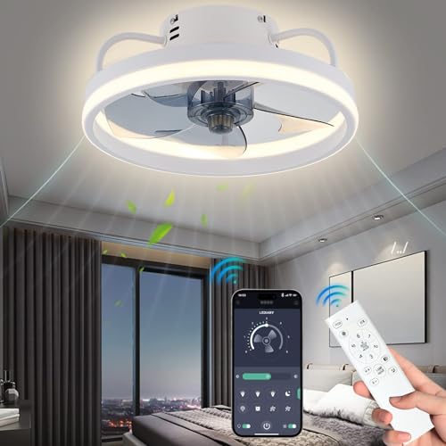 UOEONR 33cm/50cm Deckenventilator mit Beleuchtung, 55W Ventilator Deckenleuchte mit 6 Geschwindigkeiten und 3 Farbtemperatur, App und Fernbedienung, LED Deckenventilator Umkehrbar (white, 33cm) von UOEONR