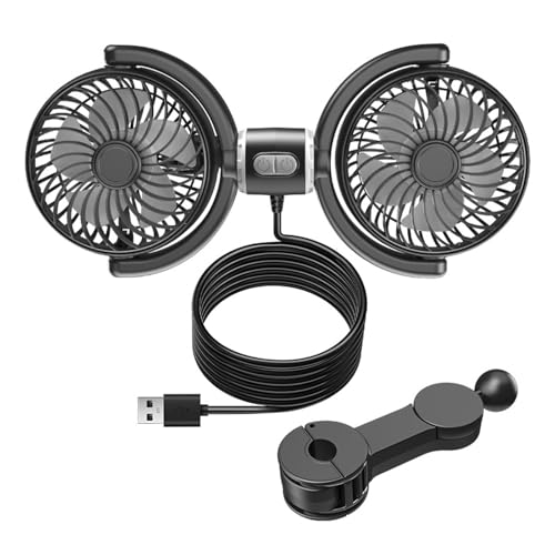 UOEONR Auto USB Ventilator Rücksitz, 12V Doppelkopf Ventilateur Voiture,360° KFZ Kühlventilator,3-Gang Einstellbar Auto Ventilator für Rücksitz,KFZ Lüfter für Lkw Van Suv Rv (black) von UOEONR