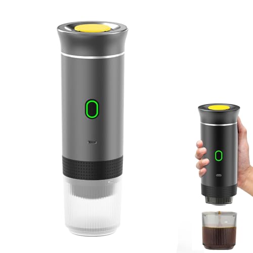 UOEONR Kaffeemaschine, tragbar, Espressokocher, elektrische Heizung für Reisen, für 12 V, Auto und Camping, Kaffeekapselmaschine für Espressokapseln oder gemahlenen Kaffee (grau) von UOEONR