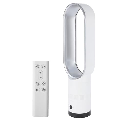 UOEONR Rotorloser Ventilator,mit Fernbedienung, LED Display, 10 Geschwindigkeiten,Turmventilator sehr leise,6 Modi, Auto 90° Oszillation, Nach oben und unten um 30° verstellbar,Timer (Silber) von UOEONR