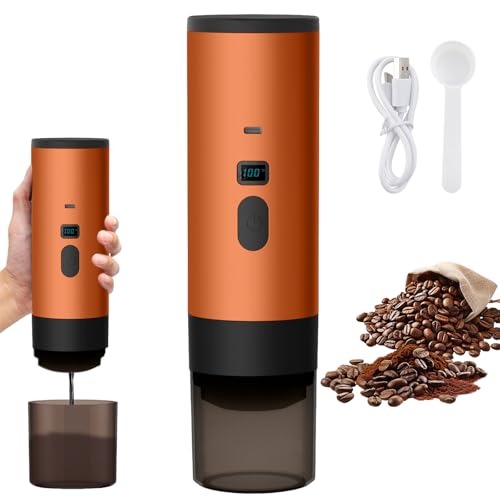 UOEONR Tragbare Espressomaschine mit Akku,3 in 1 Kapsel Kaffeemaschine Kompatibel mit Kapseln & Gemahlener Kaffee,für unterwegs oder Camping,mit elektrischer Selbsterhitzung über USB-C (Orange) von UOEONR