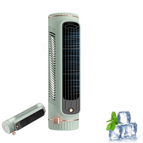 UOEONR Turmventilator, Rotorloser Ventilator, 27cm ventilator leise mit 4 Geschwindigkeiten,Tischventilator für Büro, Zuhause, Schlafzimmer (green) von UOEONR