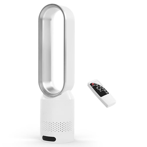 UOEONR Turmventilator mit Luftreiniger, 2in1 Rotorloser Ventilator mit Fernbedienung, 8 Geschwindigkeiten, Timer, 90° Oszillation, Bladeless Fan für Schlafzimmer Heim (Silber) von UOEONR