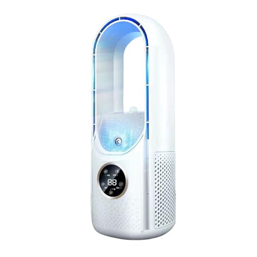 UOEONR Turmventilator mit Luftreiniger, Rotorloser Ventilator mit Licht, 6 Geschwindigkeiten, Touch, Timer, Sprüheffekt, Bladeless Fan für Schlafzimmer Heim (Weiß) von UOEONR