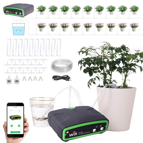 WiFi Automatisches Bewässerungssystem mit Doppelte Pumpe, DIY Tropfbewässerungsset Gesteuert über APP, Bewässerung Zimmerpflanzen für 20 Topfpflanzen, für Balkon,Kübelpflanzen ﻿ ﻿ ﻿ ﻿ (A) von UOEONR