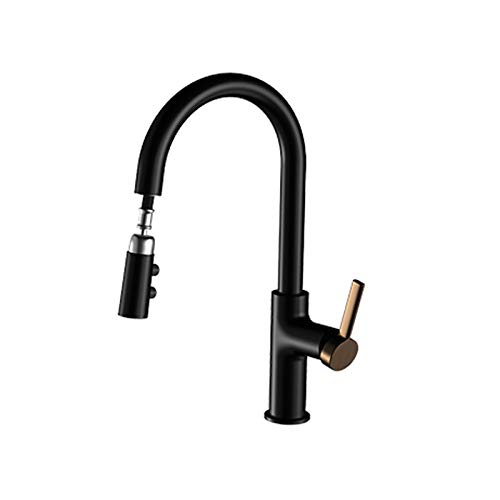 Pull-Down Stretch Küche Drehbare Sink Faucet Contemporary Solide Messing Single Handle Gänseblümchen Kupfer Pull Out Küche Faucet mit Sprayer Matte Schwarz von UOHUFIDABFD