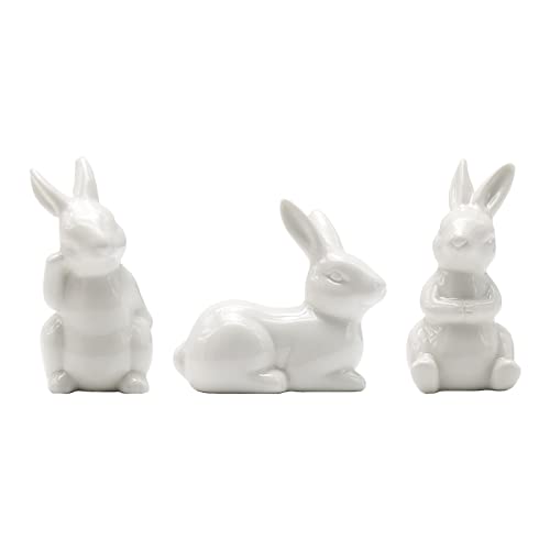 UOIENRT 3 Stück Keramik Hase Kaninchen Keramik Osterhase Figur Weiß Hase Figur Porzellan Moderne Kunst Home Dekoration Perfekt für Geburtstag, Ostern, Kindertag von UOIENRT