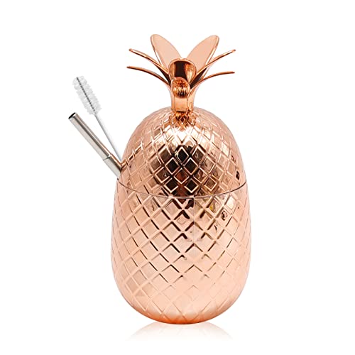 UOIENRT Moscow Mule Becher, 450 ml Kupferbecher mit Ananas-Form & Deckel & Strohhalm Kupferbecher Mule Becher für Cocktail, Kaffee, Milch (Bronze) von UOIENRT