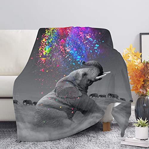 UOIMAG Graue Elefanten-Decke für Damen, Elefantenüberwürfe für Bett, Regenbogen-Elefanten-Decken für Weiche/Stuhl/Sofas, M von UOIMAG