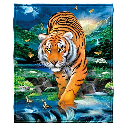 UOIMAG Warme Fleece-Überwurfdecke mit Tiger-Motiv, Flanell-Decken, Kinderbett-Überwurf für Haustiere, warme Decken (130 x 150 cm) von UOIMAG