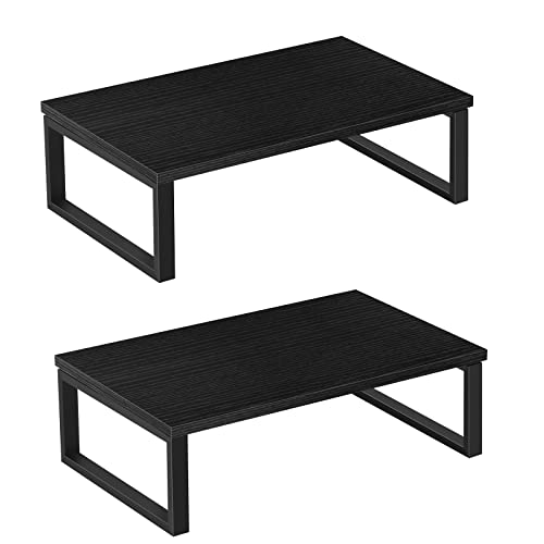UOMIO Monitorständer, 2 Pack PC Bildschirm Ständer mit Holztafeln Tischbeine aus Metall Ergonomischem Laptop Monitore Ständer für Schreibtisch Computer Notebook, Schwarz von UOMIO