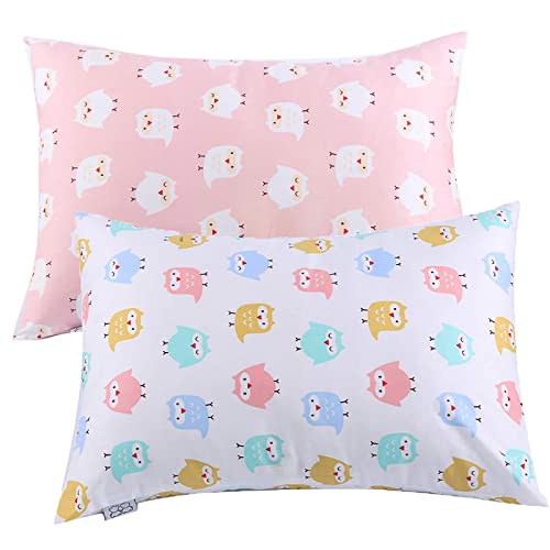 UOMNY Kissenbezüge für Kinder und Kleinkinder, 100 % Baumwolle, passend für Kissen mit den Größen 33 x 45 cm oder 30 x 40 cm, für Kinder-Bettwäsche, rosa/weiß, Eulen-Baby-Kissenbezüge von UOMNY