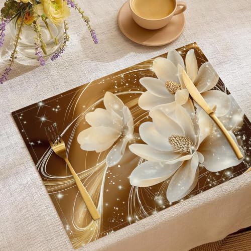 Blumen Tischsets Abwaschbar 2er Set, 45 x 30 cm Doppelseitigen Platzset, Blütenblätter Magnolie Wasserdicht Tischuntersetzer rutschfest Hitzebeständig für Hause Restaurant Hotel von UOMSKTY