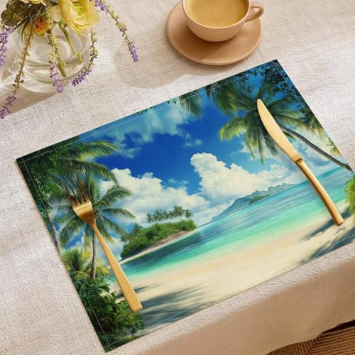 Platzsets 2er Set, Natur Strand Abwaschbar Tischsets rutschfest, Insel Mit Palmen Doppelseitigen Baumwolle und Leinen Platzdeckchen, 45 x 30 cm Hitzebeständig Platz-Matten Platzsets 2er Set, Natur Strand Abwaschbar Tischsets rutschfest, Insel Mit Palmen Doppelseitigen Baumwolle und Leinen Platzdeckchen, 45 x 30 cm Hitzebeständig Platz-Matten von UOMSKTY