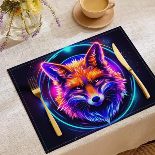 Platzsets Abwaschbar 2er Set, 30x45cm Tischsets Doppelseitigen, Geheimnisvoller Fuchs Platzset Baumwolle und Leinen, Sternenhimmel Sternenring rutschfest Platzdeckchen, Küche Party Deko Platzsets Abwaschbar 2er Set, 30x45cm Tischsets Doppelseitigen, Geheimnisvoller Fuchs Platzset Baumwolle und Leinen, Sternenhimmel Sternenring rutschfest Platzdeckchen, Küche Party Deko von UOMSKTY