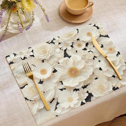 Tischsets platzsets Stoff, Blumen Platzsets Tischset 8er Set, 45 x 30 cm Urlaub Bankett Tischsets, Relief Blütenblätter Waschbar Platzdeckchen Küche Party Deko von UOMSKTY