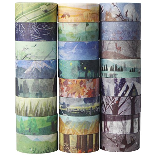 UOOOM 24 Rollen Washi Tape Set - Frühling Sommer Herbst und Winter Kreative Design Klebebänder Papierband - Masking Tape Deko Klebeband buntes Klebebänder DIY scrapbook von UOOOM