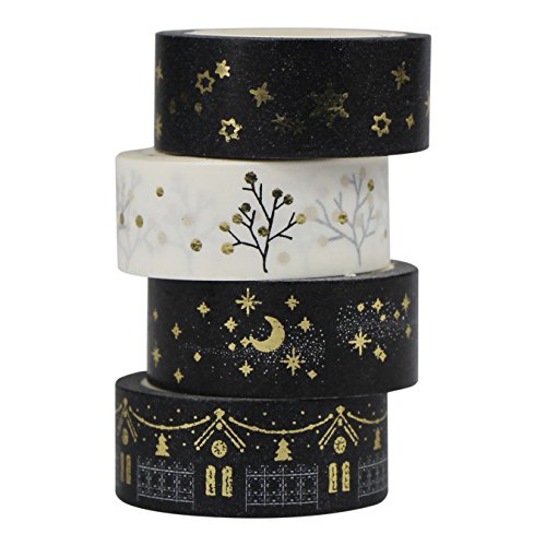 UOOOM 4er Set Gold Washi Tape Masking Tape deko klebeband Schwarz Weiß Klebebänder DIY deko Scrapbooking Craft Geschenk Design 9057 UOOOM 4er Set Gold Washi Tape Masking Tape deko klebeband Schwarz Weiß Klebebänder DIY deko Scrapbooking Craft Geschenk Design 9057 von UOOOM