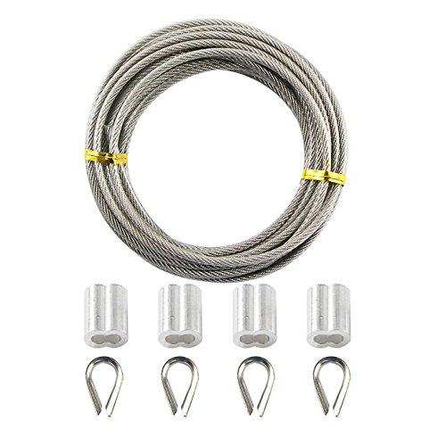 UOOOM 5 Metri Cavo in Acciaio INOX, Diametro 3 mm (Compreso 0,5 mm il rivestimento in PVC), Kit Con 4X M3 304 ditale in Acciaio inossidabile e 4X Alluminio Manicotti von UOOOM