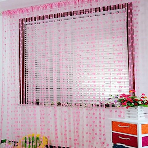 UOOOM Fadenvorhang 100x200cm Türvorhang Fenstervorhänge Faden dekorative Herz-Muster Quaste Vorhänge für Tür Fenster, Zuhause Terrasse Schlafzimmer, Hochzeit, Restaurant idealer Raumteiler (Hell Pink) von UOOOM