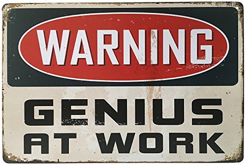 Metall-Blechschild mit Aufschrift "Warning Genius at Work", Wanddekoration, Größe 20,3 x 30,5 cm von UOOPAI