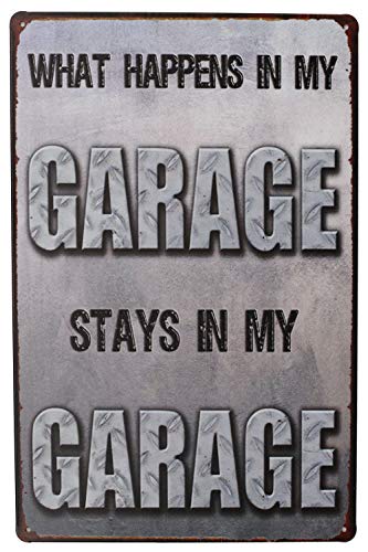 UOOPAI Antikes Metall-Blechschild mit Aufschrift "What Happens in My Garage Stays in My Garage", Vintage-Plakette, Poster, Heimdekoration, Garage von UOOPAI