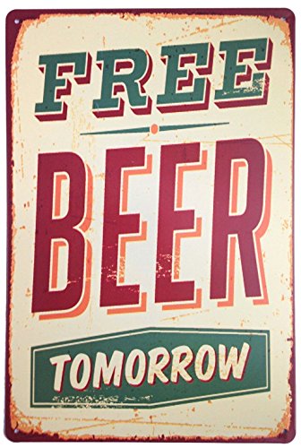 UOOPAI Blechschild "Free Beer Tomorrow", Vintage-Stil, 20,3 x 30,5 cm, für Zuhause, Bar, Pub, Dekoration von UOOPAI