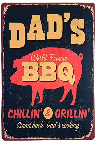 UOOPAI Blechschild mit Aufschrift "Dad's BBQ Stand Back Dad's Cooking", Retro, Vintage, Wanddekoration, 20,3 x 30,5 cm von UOOPAI