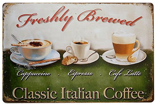 UOOPAI Freshly Brewed Classic Italian Coffee, Retro-Metall-Blechschild, antikes Wanddekorationsschild, Größe 20,3 x 30,5 cm UOOPAI Freshly Brewed Classic Italian Coffee, Retro-Metall-Blechschild, antikes Wanddekorationsschild, Größe 20,3 x 30,5 cm von UOOPAI