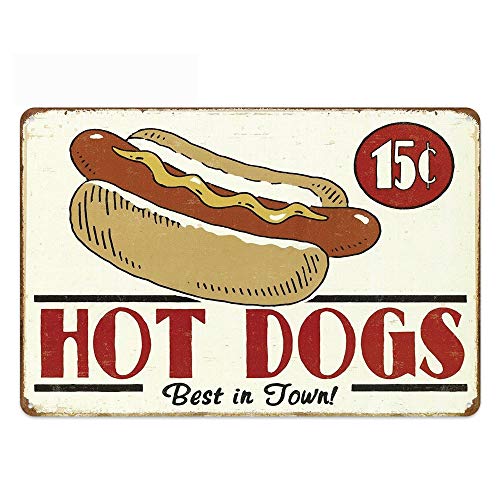 UOOPAI Hot Dogs Best in Town Vintage-Metallschild, Kunstposter, Retro-Wandschild, Dekoration von UOOPAI