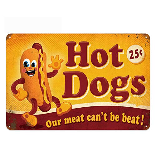 UOOPAI Hot Dogs Our Meat Can't Be Beat Metall-Blechschild, Vintage-Teller, Wand-Dekoration von UOOPAI