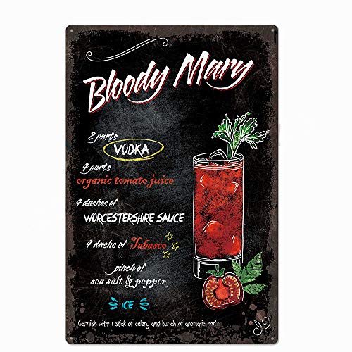 UOOPAI Metall-Blechschild "Bloody Mary Cocktail", Vintage-Teller, Wanddekoration von UOOPAI