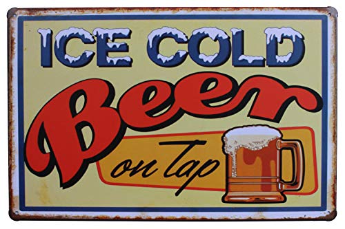 UOOPAI Metall-Blechschild im Vintage-Stil, Motiv: Eiskaltes Bier auf dem Wasserhahn, Dekoration für Zuhause, Bar, Kneipe von UOOPAI