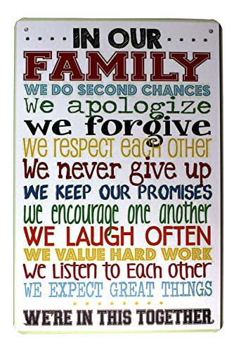 UOOPAI Metall-Blechschild in Our Family We Forgive Never Give Up Laugh Often, Vintage-Schild, Poster, Cafe, Bar, Pub, Wanddekoration von UOOPAI