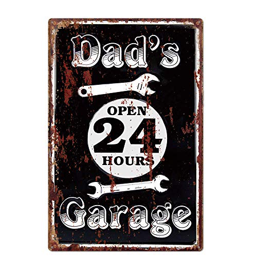 UOOPAI Metall-Blechschild mit Aufschrift "Dad's Garage Open 24 Stunden", Vintage-Schild für Garage, Zuhause, Wanddekoration von UOOPAI