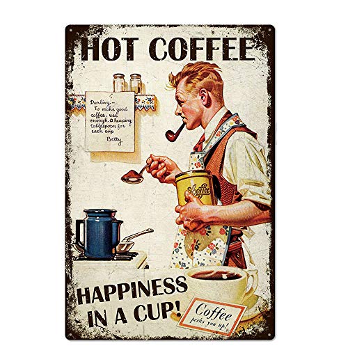 UOOPAI Metall-Blechschild mit Aufschrift "Hot Coffee Happiness in a Cup", Vintage-Teller, Wanddekoration von UOOPAI