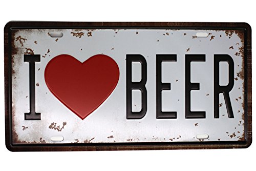 UOOPAI Metall-Blechschild mit Aufschrift "I Love Beer", geprägt, lustiges Poster, Café, Bar, Pub, Autoplatte, Wanddekoration von UOOPAI