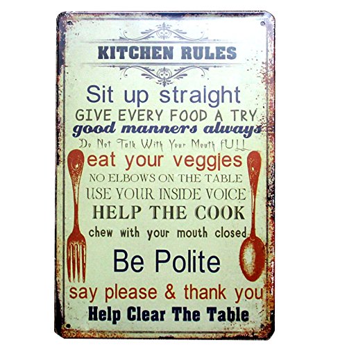 UOOPAI Metall-Blechschild mit Aufschrift "Kitchen Rules", Vintage-Plakette, Poster, Heimdekoration, Küche, Esszimmer, Wanddekoration von UOOPAI