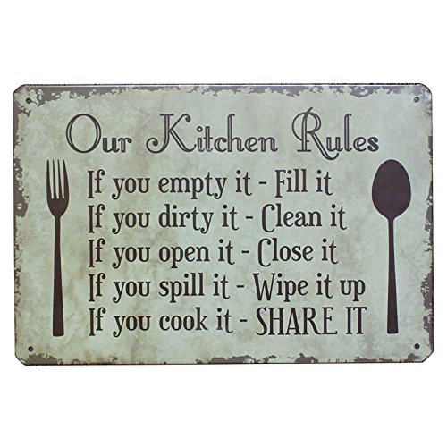 UOOPAI Metall-Blechschild mit Aufschrift "Our Kitchen Rules", Vintage-Stil, Wanddekoration von UOOPAI