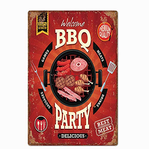 UOOPAI Metall-Blechschild mit Aufschrift "Welcome BBQ Party", Vintage-Teller, Wanddekoration von UOOPAI