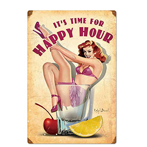 UOOPAI Metall-Blechschild mit der Aufschrift "It's Time for Happy Hour", Vintage-Teller, Wanddekoration von UOOPAI