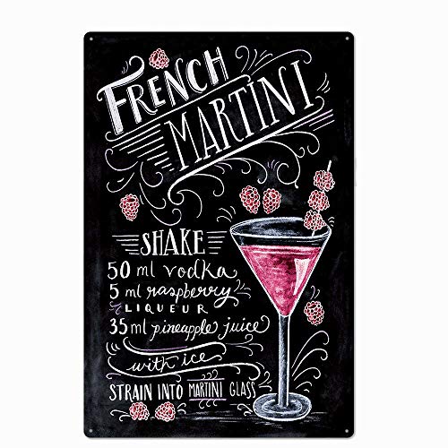 UOOPAI Metall-Blechschild mit französischem Martini-Cocktail, Vintage-Teller, Wanddekoration von UOOPAI