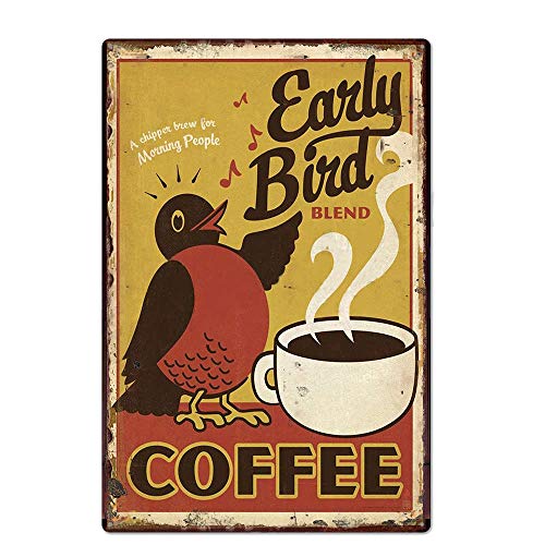 UOOPAI Metallschild mit Aufschrift "Early Bird Coffee", Vintage-Stil, Kunstposter, Retro-Wandschild, Dekoration von UOOPAI