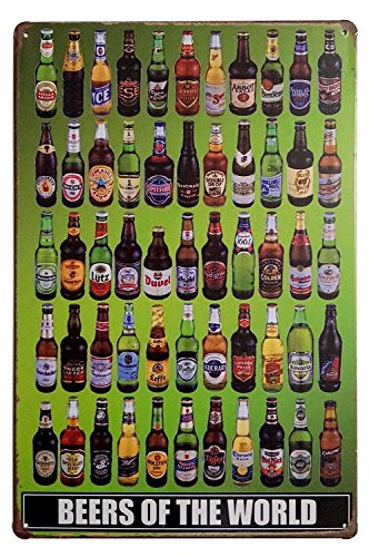 UOOPAI Vintage-Blechschild "Beers of the World", antikes Wandschild, Küche, Bar, Pub, Dekoration von UOOPAI