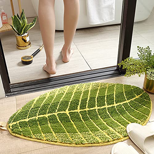 Badezimmerteppich rutschfest, Badvorleger Weiche Saugfähige Grün Blatt Duschmatten,Waschbar Schnelltrocknend Badteppich Badematte, Kinder Fußmatte (120×45cm) von UOOYAA