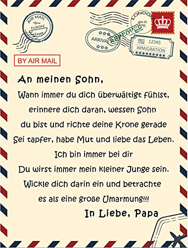 UOOYAA Flauschig Kuscheldecke Flanelldecke, Personalisierte Deutsche Briefdecke zu An Meine Sohn Von Papa, Geschenke Super Weiche Plüsch SofaDecken für Weihnachten Geburtstag von UOOYAA